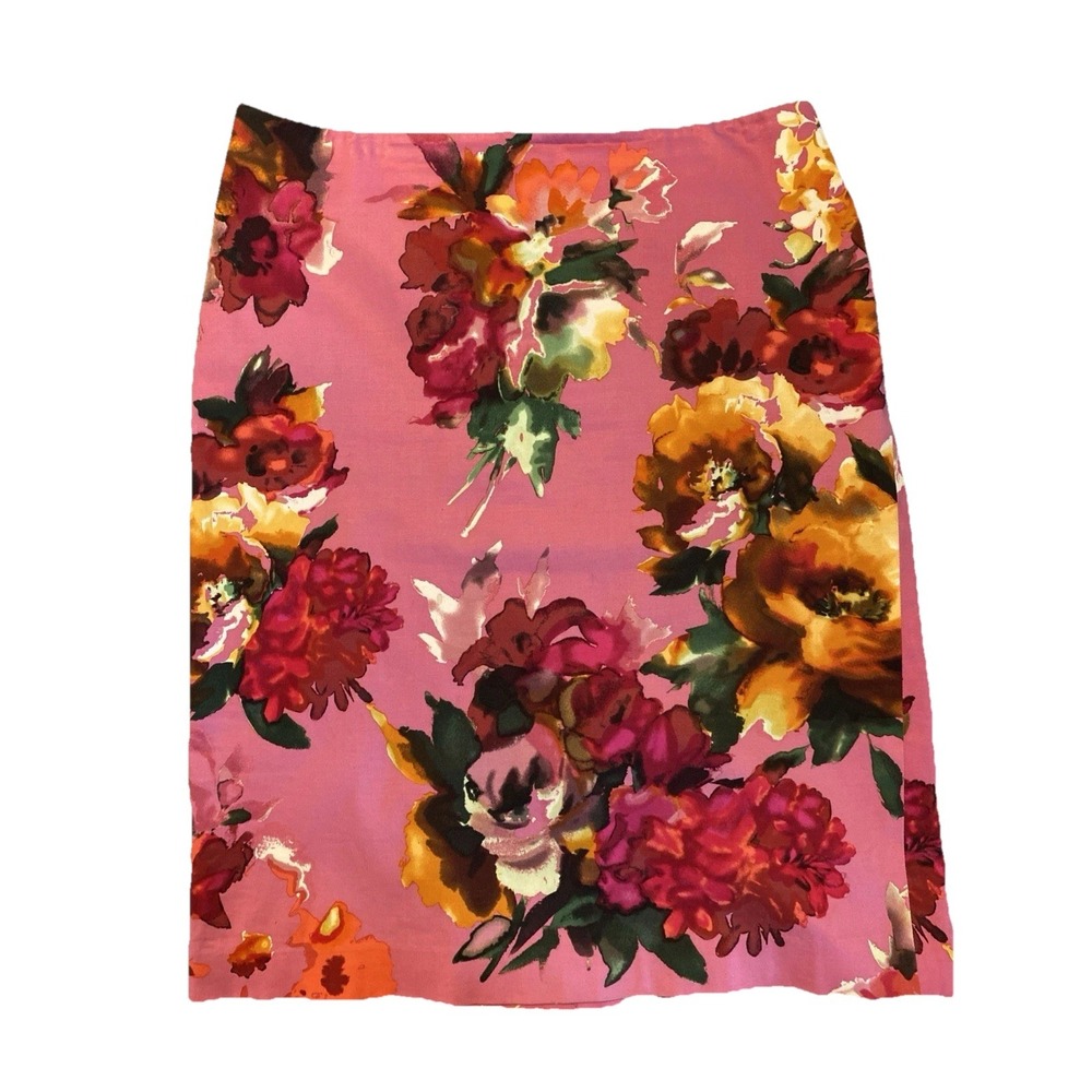 Talbots Pink Floral Pencil Skirt Women's Size 10 Classic Vacay Resort Summer
